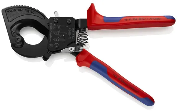 Cizalla para cables Knipex (sistema de trinquete) lacada en negro, con mangos multicomponentes 250 mm