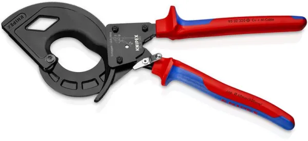 Cizalla para cables Knipex (principio de trinquete, 3 velocidades) negra atramentada, con mangos multicomponentes 320 mm