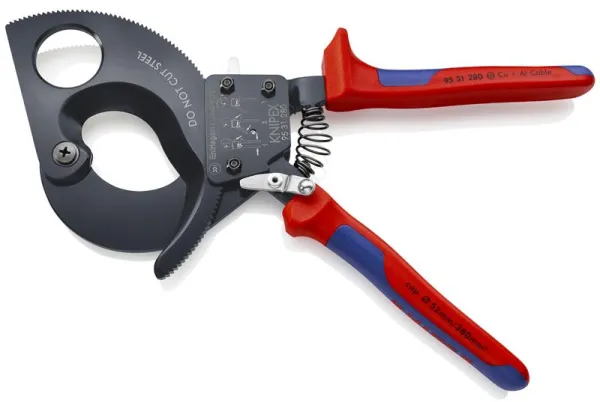 Cizalla para cables Knipex (sistema de trinquete) lacada en negro, con mangos multicomponentes 280 mm