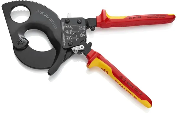 Cizalla para cables Knipex (sistema de trinquete) lacada en negro, probada VDE 280 mm